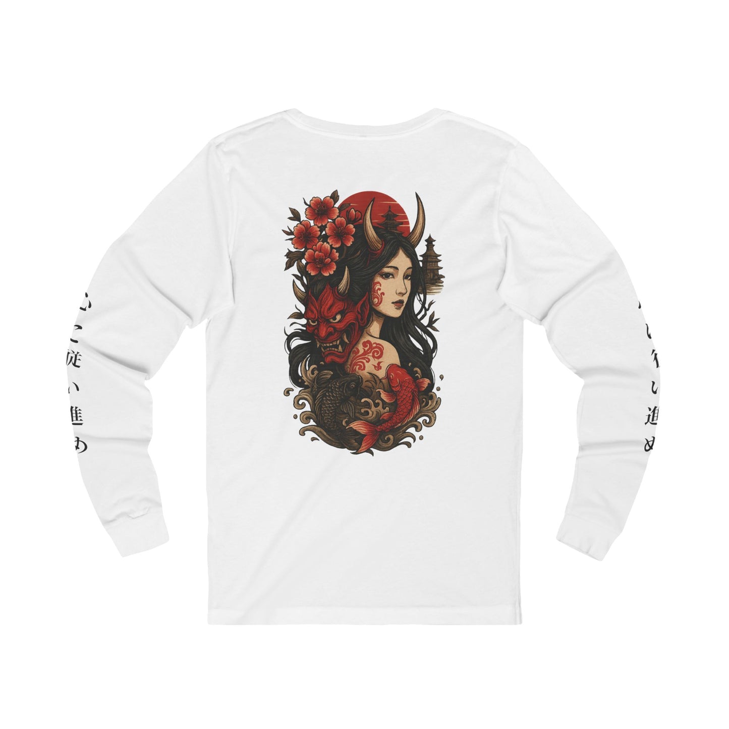 Japanese Oni Mask Long Sleeve Shirt Samurai Spirit, Koi Fish, Demon & Geisha Tattoo Art Shinzumi™ Premium Streetwear